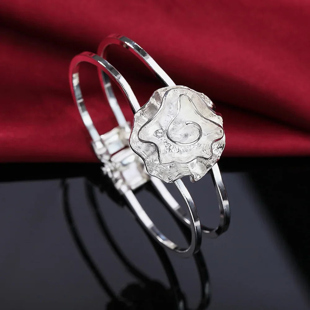 Wholesale Fine 925 Sterling Silver Bangles Bracelet Charms Heart Open for Women Lady Jewelry Adjustment Cuff Wedding Gift