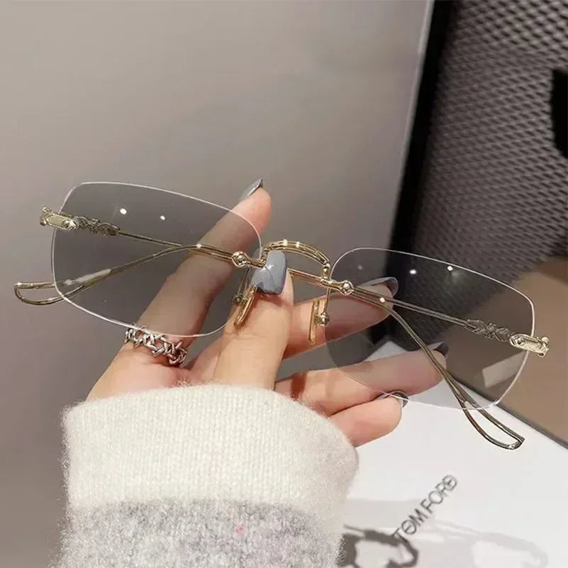 Gafas de miopía fotocromáticas de nueva moda, sin montura, cuadradas, vintage, para mujer y hombre, gafas de sol con protección UV antiluz azul, dioptrías ópticas