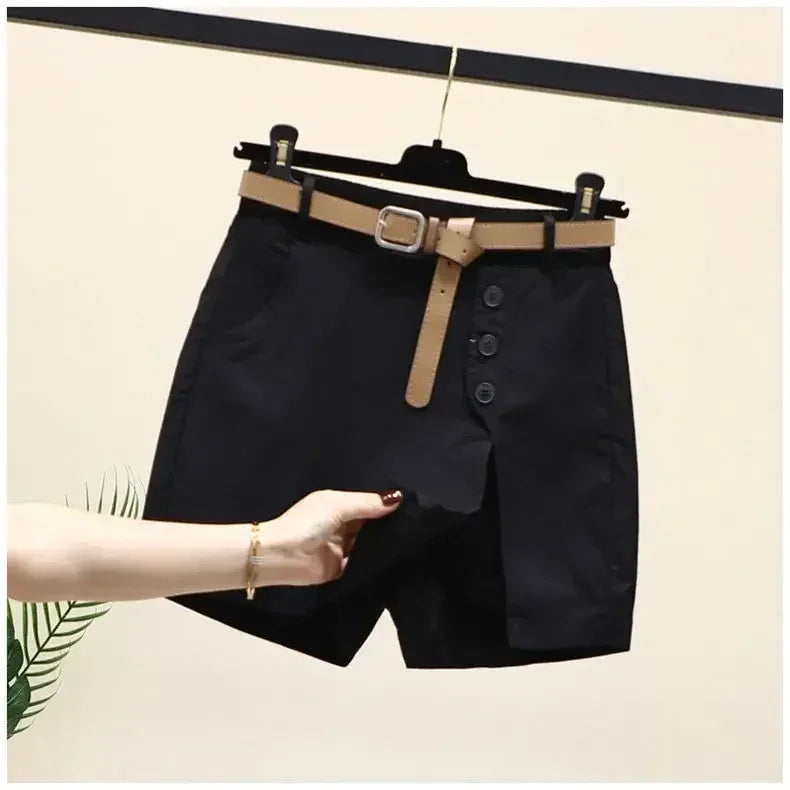 Pantalones cortos casuales de algodón para mujer, ropa de verano, nuevos pantalones versátiles de moda finos con forma de A, pantalones cortos de cintura elástica con falda para mujer