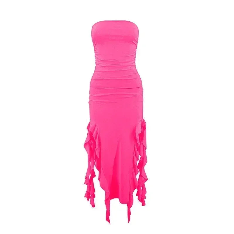 BWQ Vestidos largos para mujer con aberturas, sexy, ajustado, sin mangas, vestido medusa, moda para chicas, vestido maxi de hombros descubiertos para mujer