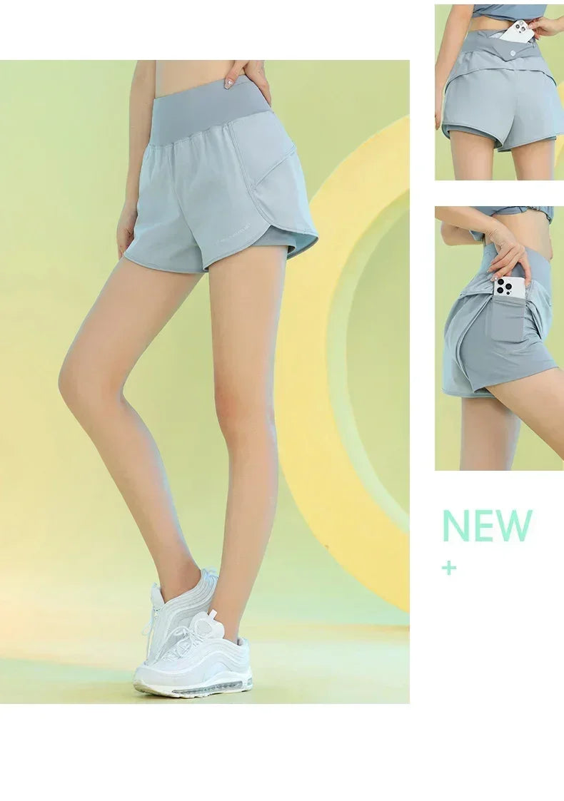 Pantalones cortos de yoga PHIGEER para mujer, ligeros, para gimnasio, ciclismo, entrenamiento, con bolsillo, transpirables, para correr, ropa deportiva