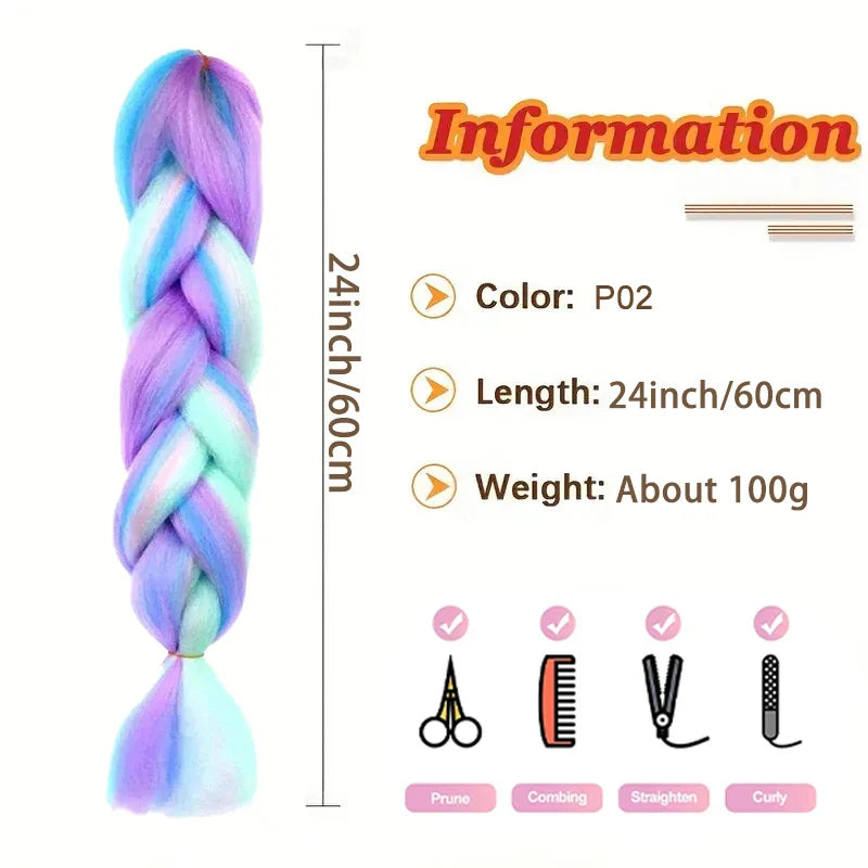 Extensiones de cabello trenzado jumbo de 24 pulgadas | Cabello sintético lacio, largo, Yaki, preestirado