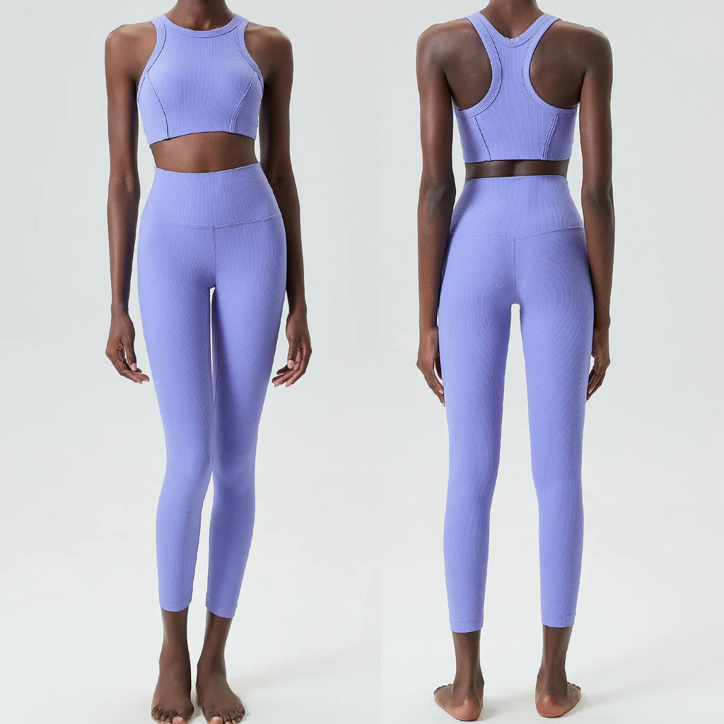 Yoga Set 2 Pieces Women's High Waisted Leggings Sports Vest Exercise Clothing Workout Outfits Fitness Sportswear Gym Tracksuit