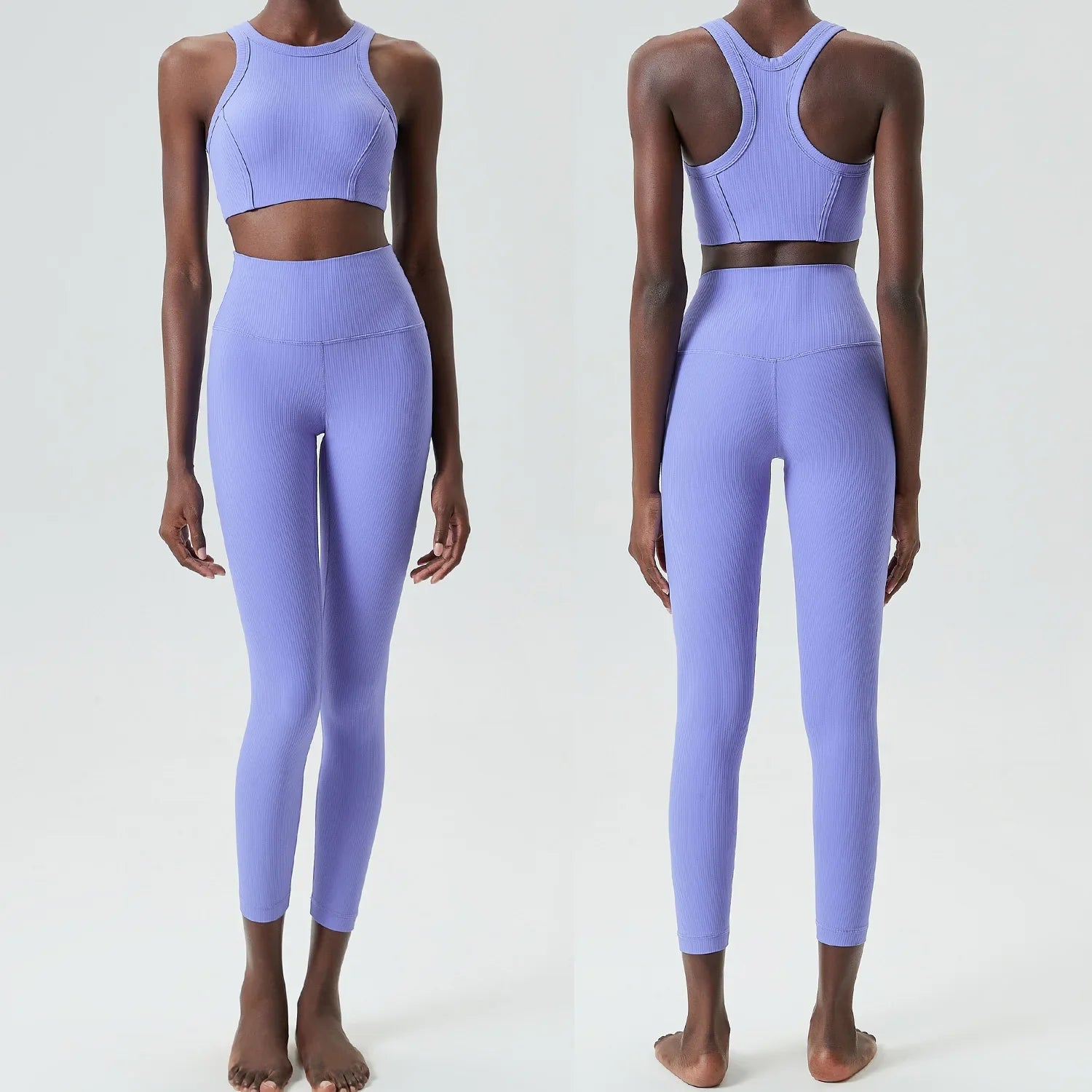 Yoga Set 2 Pieces Women's High Waisted Leggings Sports Vest Exercise Clothing Workout Outfits Fitness Sportswear Gym Tracksuit