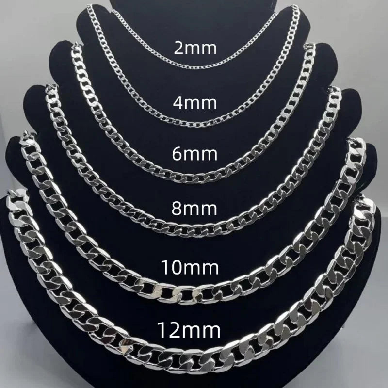 Collar de Plata Esterlina 925 para Hombre 2/4/6/8/10/12MM 40-75cm Cadena Rostro Collar Cierre de Langosta Joyería de Compromiso Regalos para Hombres y Mujeres