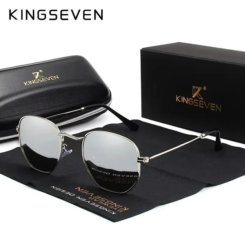 Gafas de sol KINGSEVEN a la moda para mujer, poligonales, polarizadas UV400, protección solar, montura redonda delgada, gafas de lujo informales para conducir