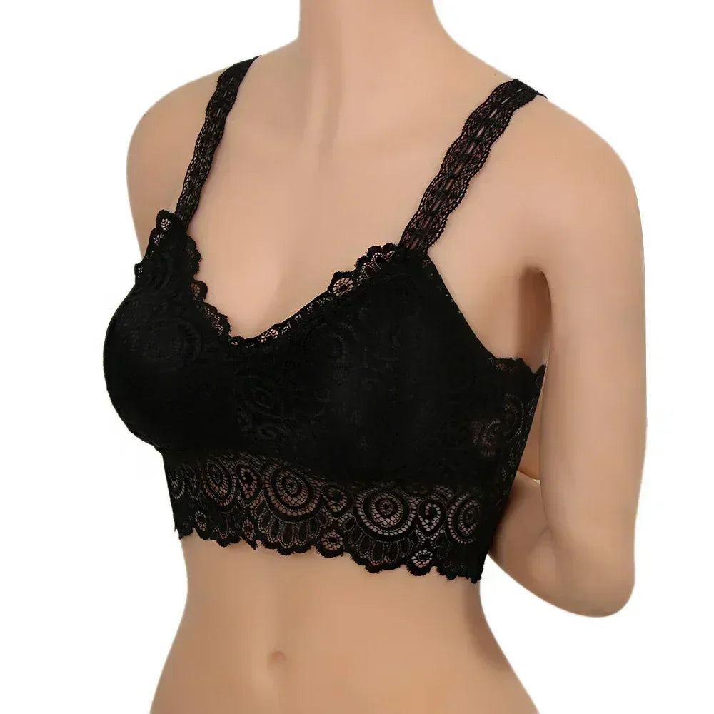 Nuevas camisetas sin mangas sexys de encaje floral en blanco y negro para mujer, con sujetador acolchado de ganchillo, camisetas de algodón con cuello en V, chaleco informal de encaje de ganchillo