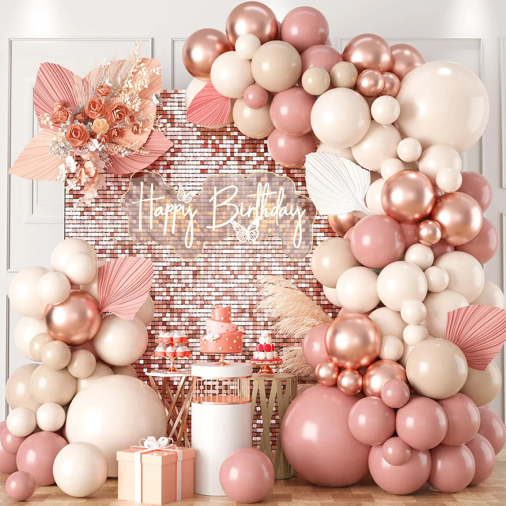 Kit de arco de guirnalda de globos de macaron pastel rosa retro para decoración de fiesta de cumpleaños de boda, cadena de globos de oro rosa para baby shower de niñas