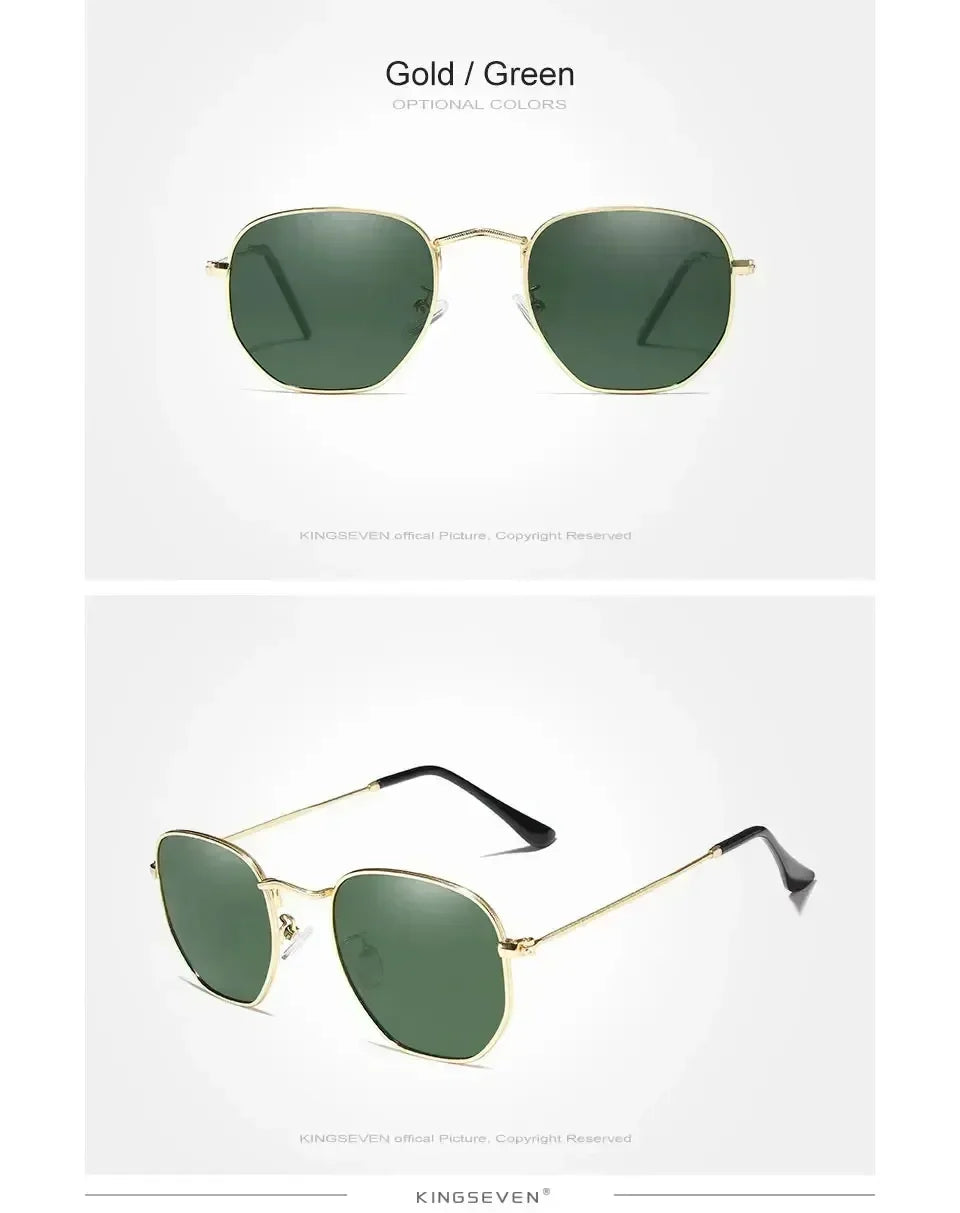 Gafas de sol KINGSEVEN a la moda para mujer, poligonales, polarizadas UV400, protección solar, montura redonda delgada, gafas de lujo informales para conducir