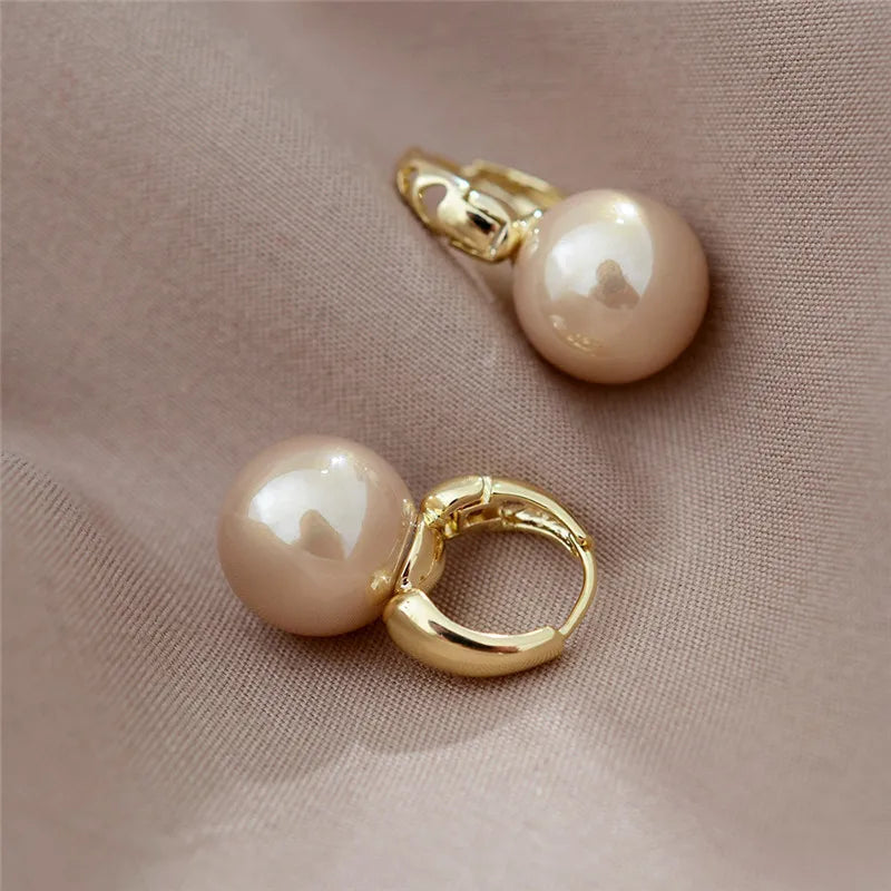 Silver Color Pearl Studs Hoop Earrings for Women Gold Color Eardrop Minimalist Hoops Wedding Fashion Jewelry Dropshipping