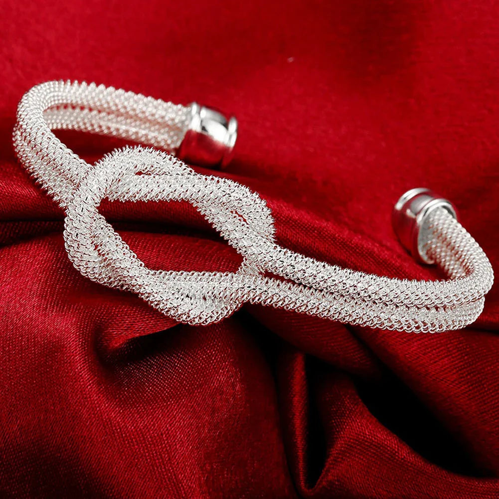 Wholesale Fine 925 Sterling Silver Bangles Bracelet Charms Heart Open for Women Lady Jewelry Adjustment Cuff Wedding Gift