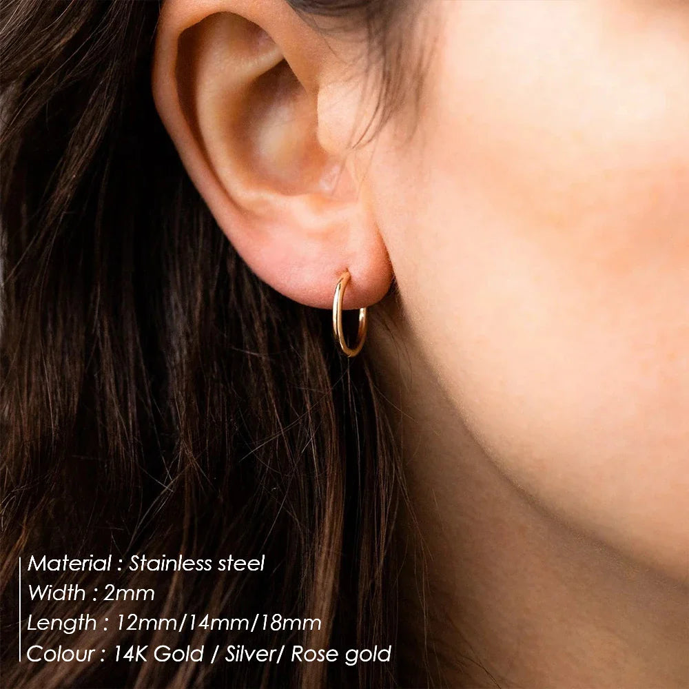3Pairs Stainless Steel Solid Round Rings Huggies Earrings Set for Women Men Stackable 14K Gold Plated Tiny Ear Cartilage Hoops