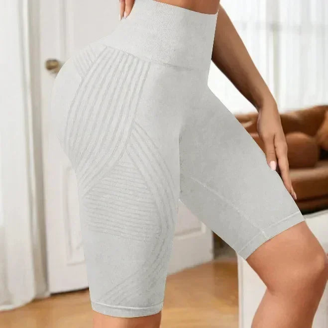Pantalones cortos de yoga sin costuras para mujer, de cintura alta, a rayas, ajustados, pantalones cortos sexy para levantar glúteos, para gimnasio, de entrenamiento, de alta elasticidad, tipo capri