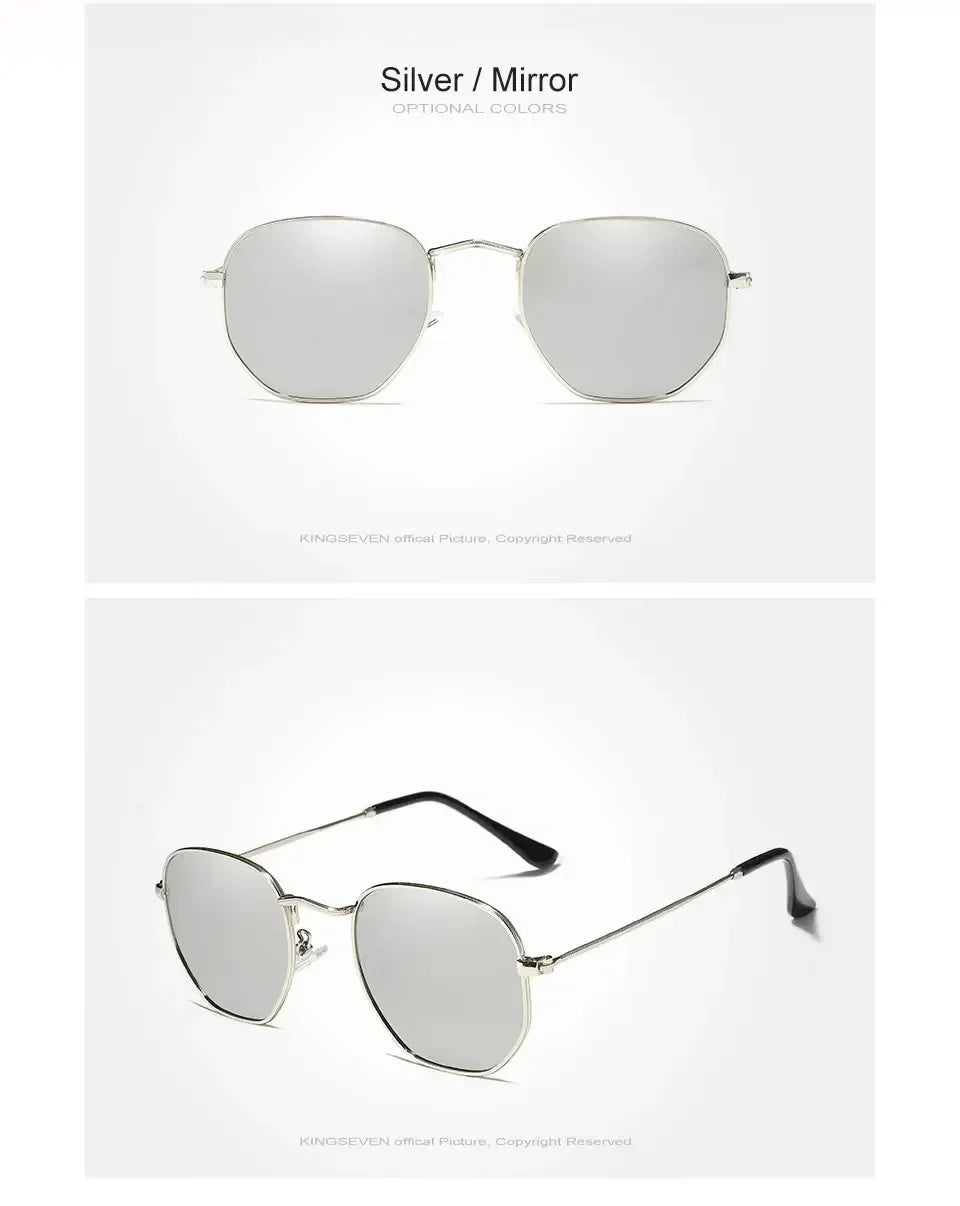 Gafas de sol KINGSEVEN a la moda para mujer, poligonales, polarizadas UV400, protección solar, montura redonda delgada, gafas de lujo informales para conducir