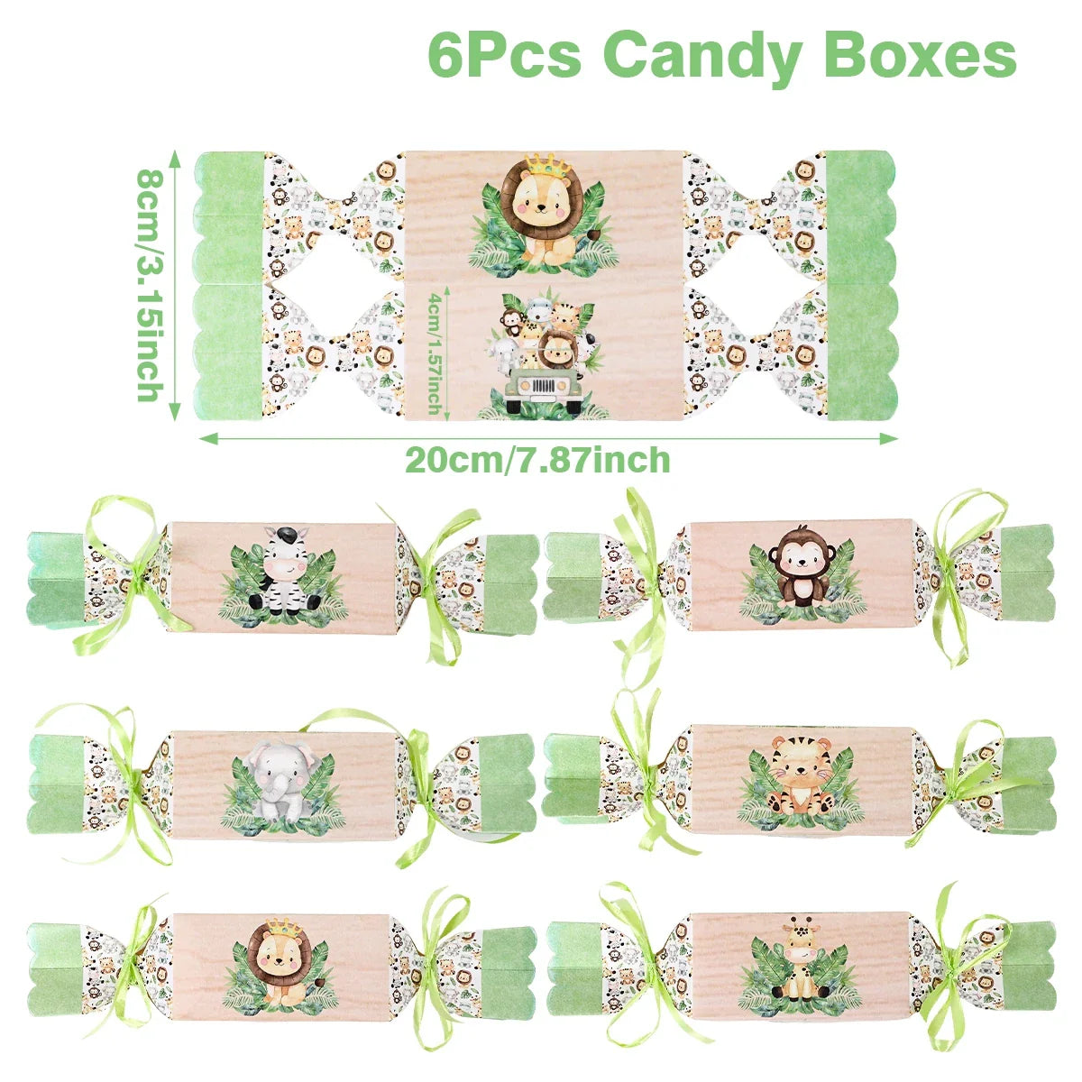 Caja de dulces con animales de la selva, decoración de fiesta de feliz cumpleaños para niños, safari de animales salvajes, decoración de primer cumpleaños para niños, baby shower