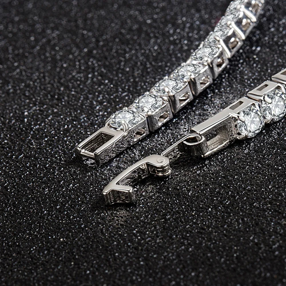 Pulsera de plata de ley S925, circonita, bola de tenis, moda femenina, sencilla, compromiso, boda, joyería, 4 mm, 16-23 cm