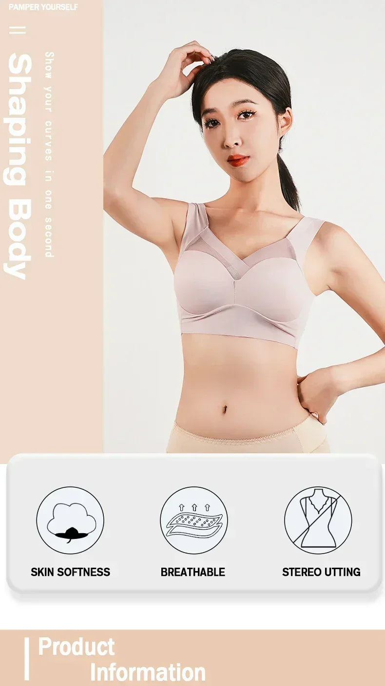 Sujetador Push Up de tirantes para mujer, sin costuras, con relleno, top informal de talla grande, sujetadores de mujer suaves sin aros, XL-6XL, ropa interior de seda helada