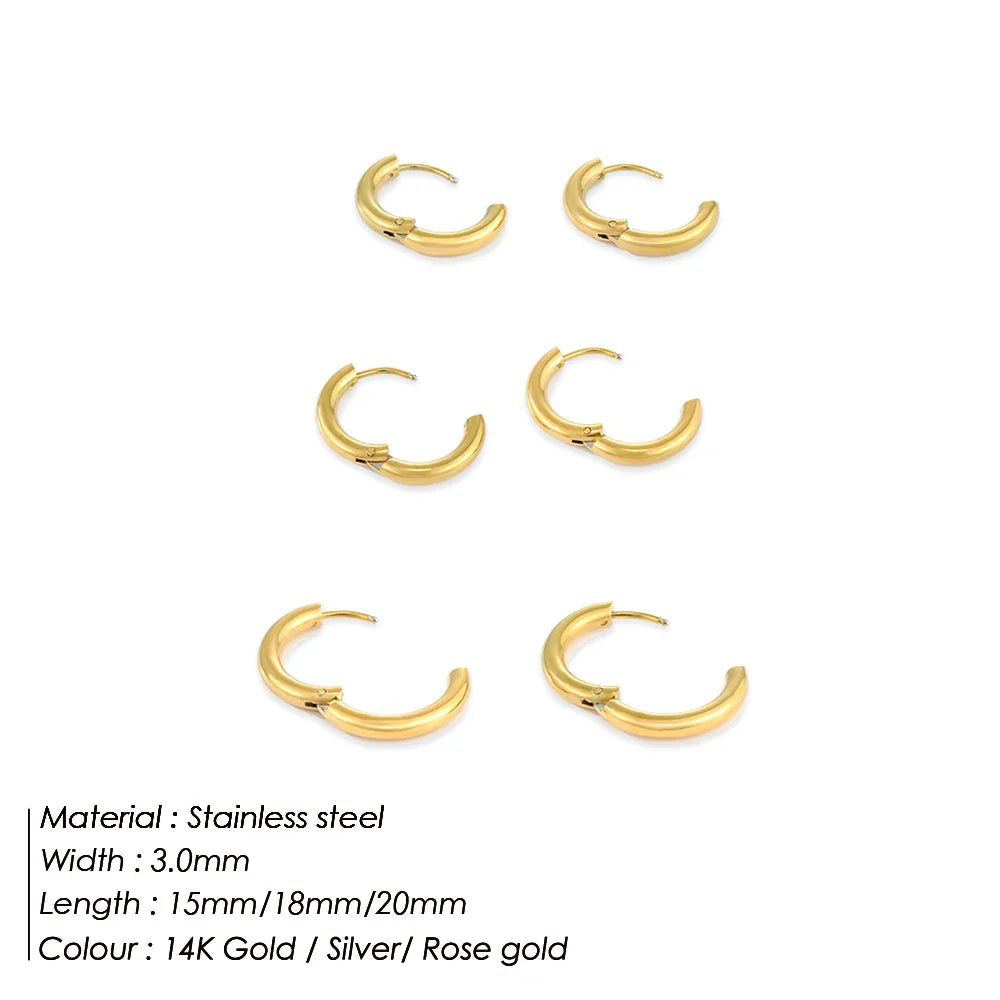 3Pairs Stainless Steel Solid Round Rings Huggies Earrings Set for Women Men Stackable 14K Gold Plated Tiny Ear Cartilage Hoops