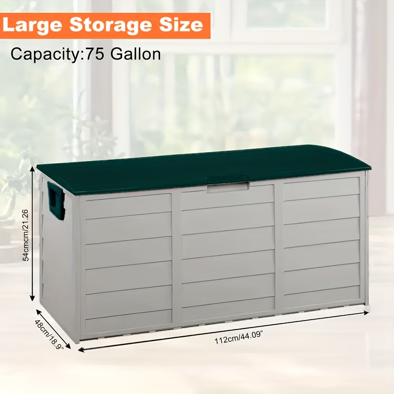 Arcón exterior de alta resistencia de 75 galones – Caja de almacenamiento para patio impermeable con tapa con bisagras, cerradura y fácil montaje