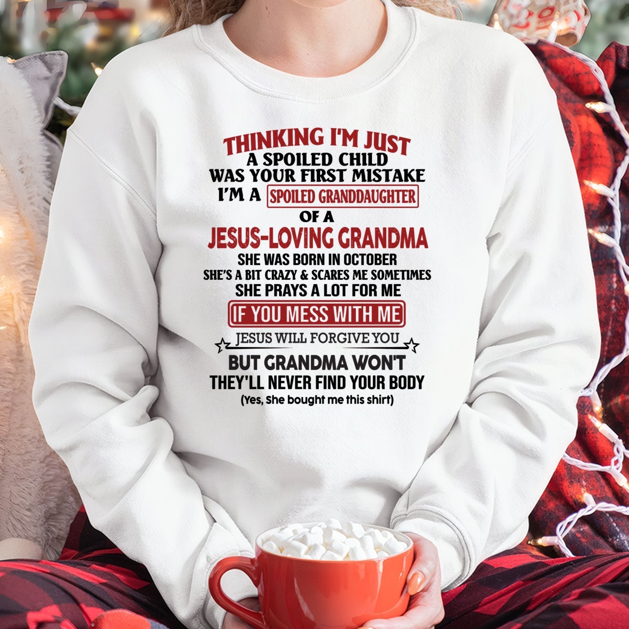 Camiseta para niña cristiana – Consentida por la abuela Edición octubre – De la abuela a la nieta NGHL10 (SKU07-181-10)