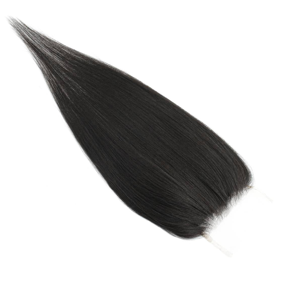 Cierre de cabello humano Yaki Liso 4x4 de encaje transparente