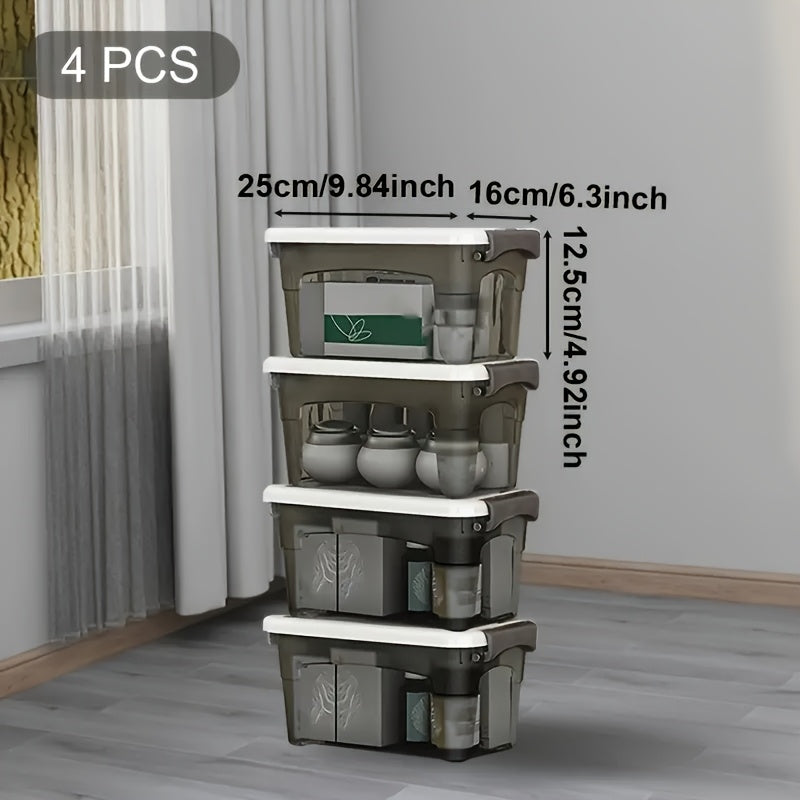 Cajas de almacenamiento apilables de 4 piezas con tapas y asas Contenedores organizadores transparentes para el hogar y el armario