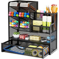 Organizador de escritorio de malla de hierro, caja de almacenamiento de papelería multicapa, material escolar y de oficina