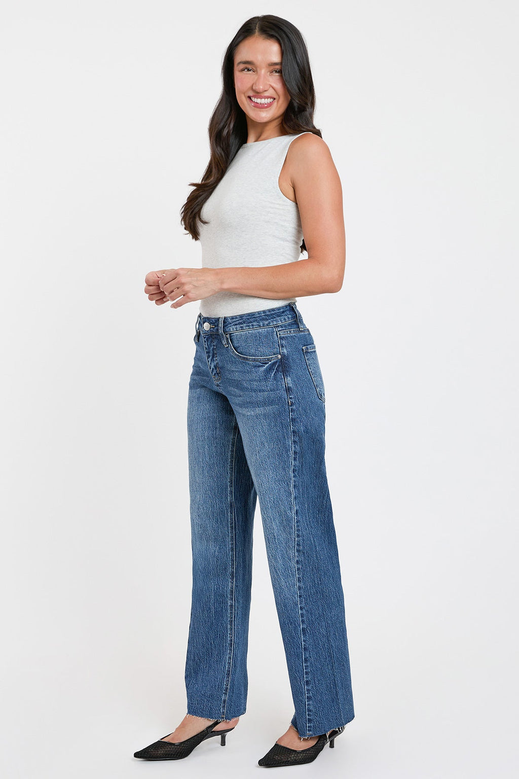 Women's Luxe Wide Leg Jeans with Angled Seam