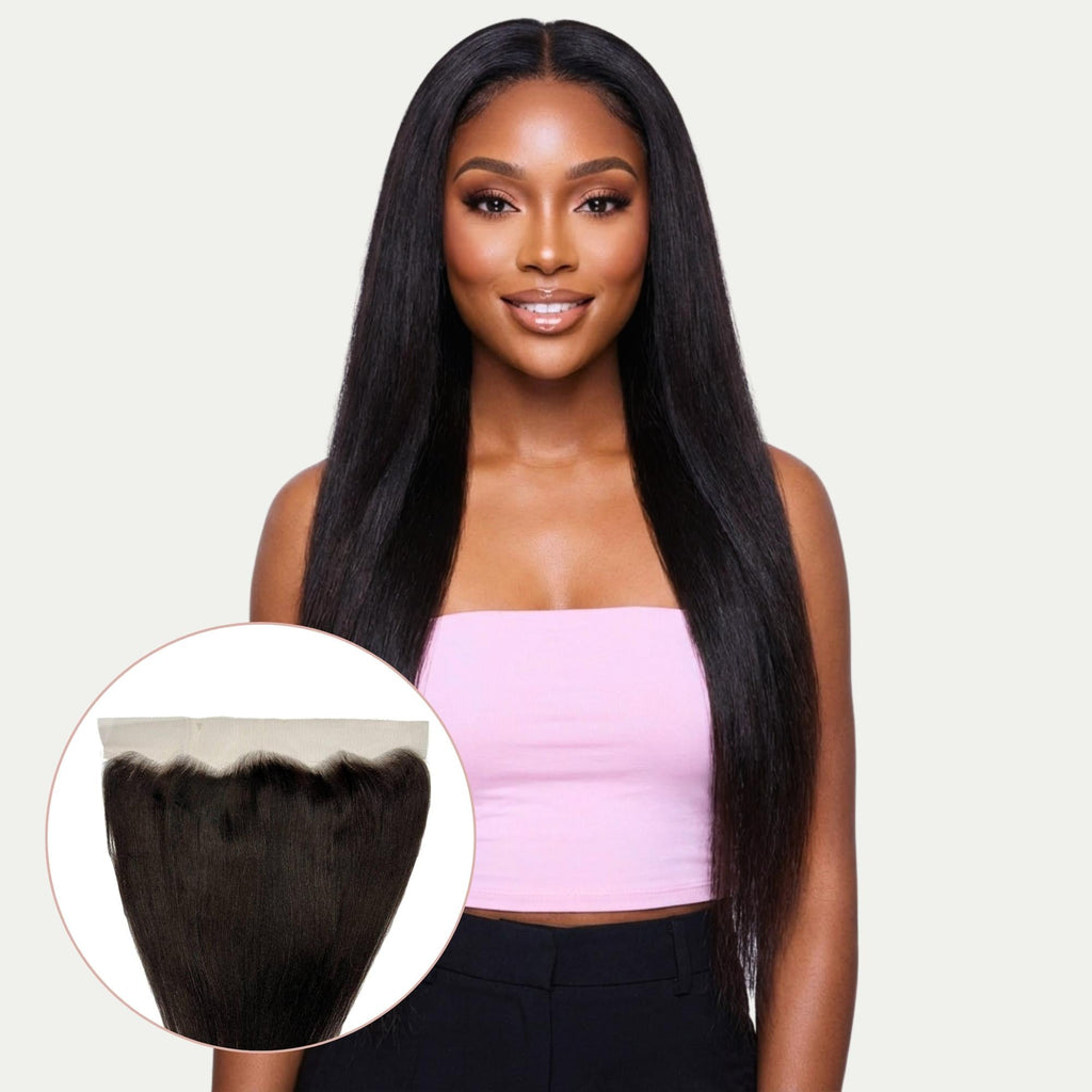 Frontal de cabello humano liso Yaki de encaje transparente 13x4