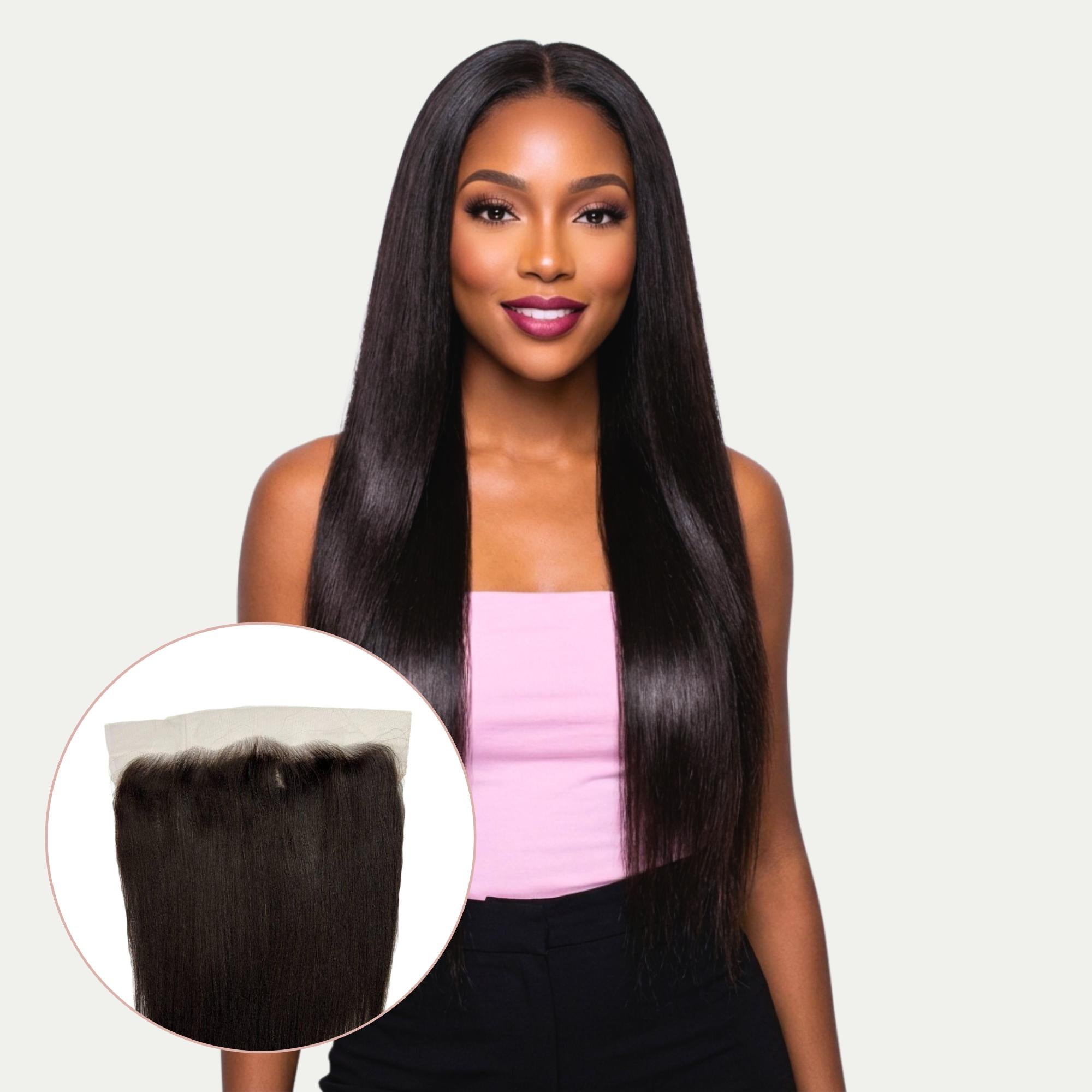 Frontal de cabello humano liso Yaki 13x6 con encaje HD