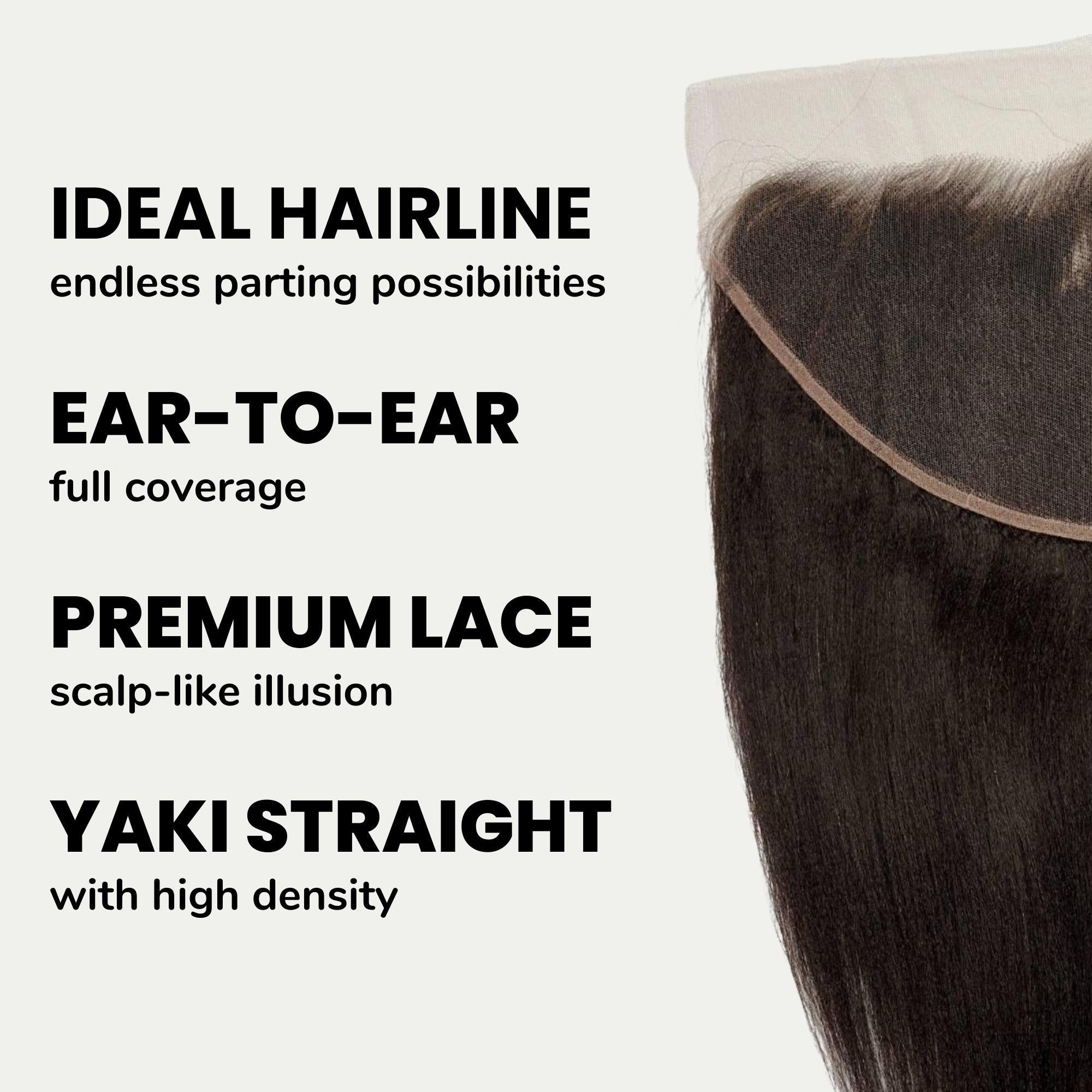 Frontal de cabello humano liso Yaki 13x6 con encaje HD