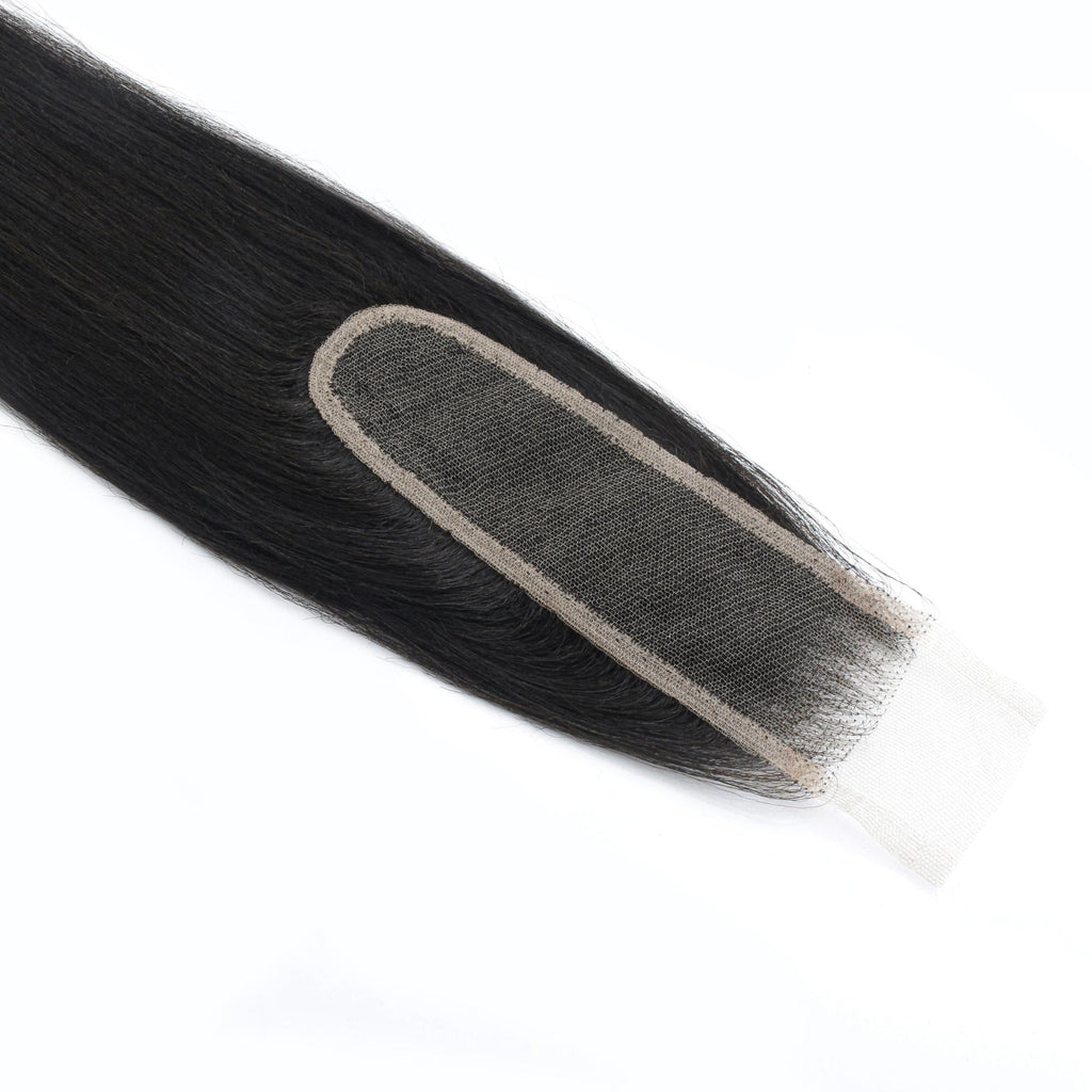Cierre de cabello humano de encaje transparente 2x6 liso Yaki