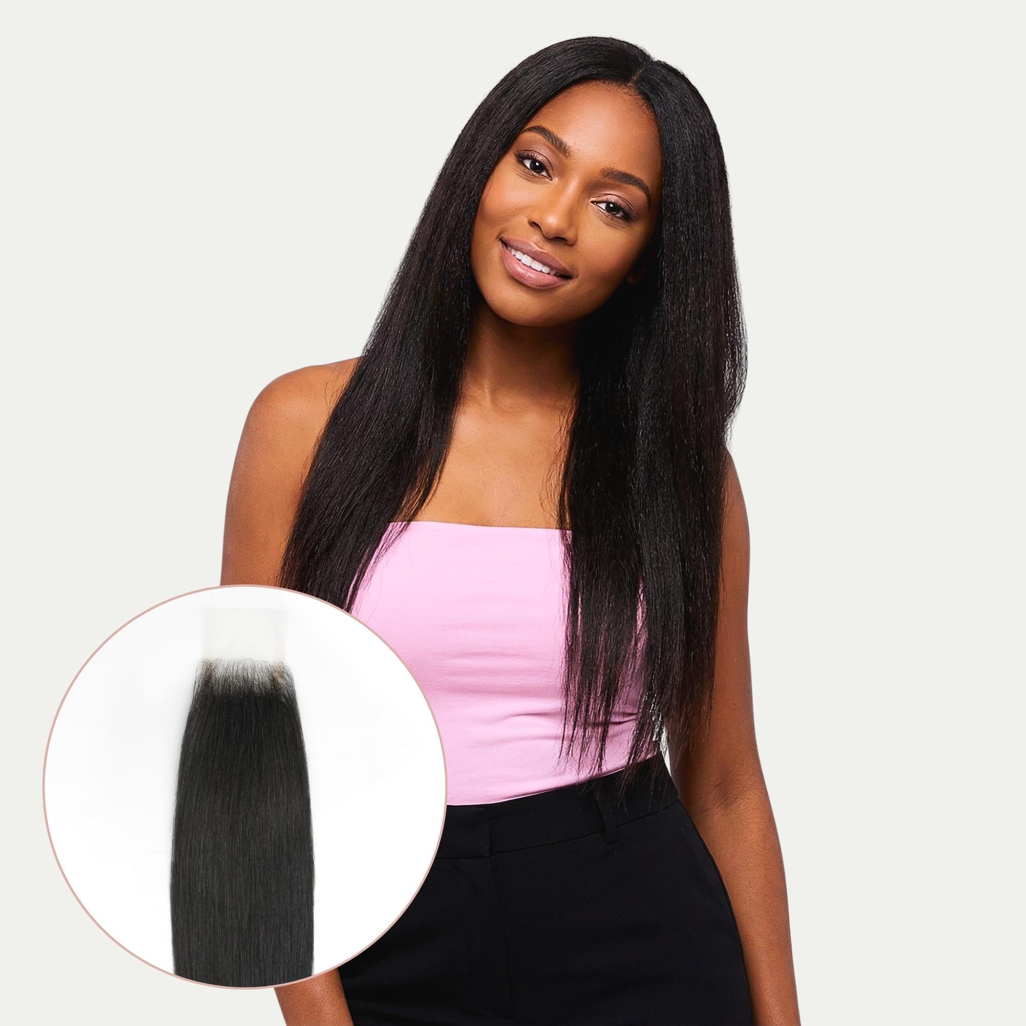 Cierre de cabello humano de encaje transparente 2x6 liso Yaki