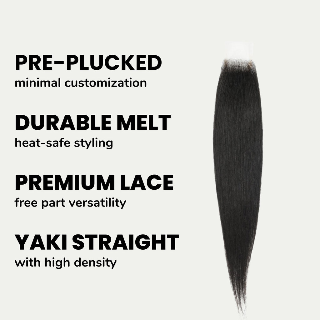 Cierre de cabello humano de encaje transparente 2x6 liso Yaki