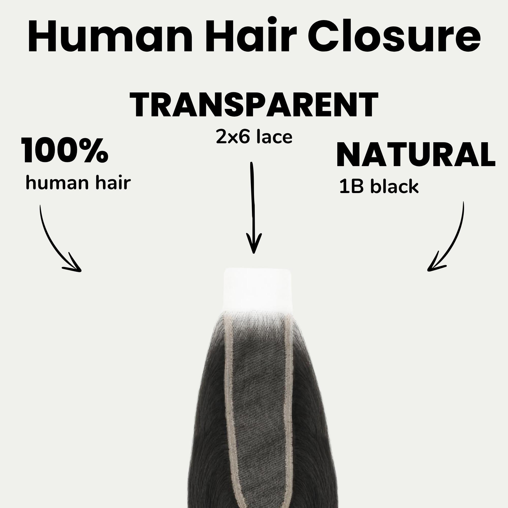 Cierre de cabello humano de encaje transparente 2x6 liso Yaki