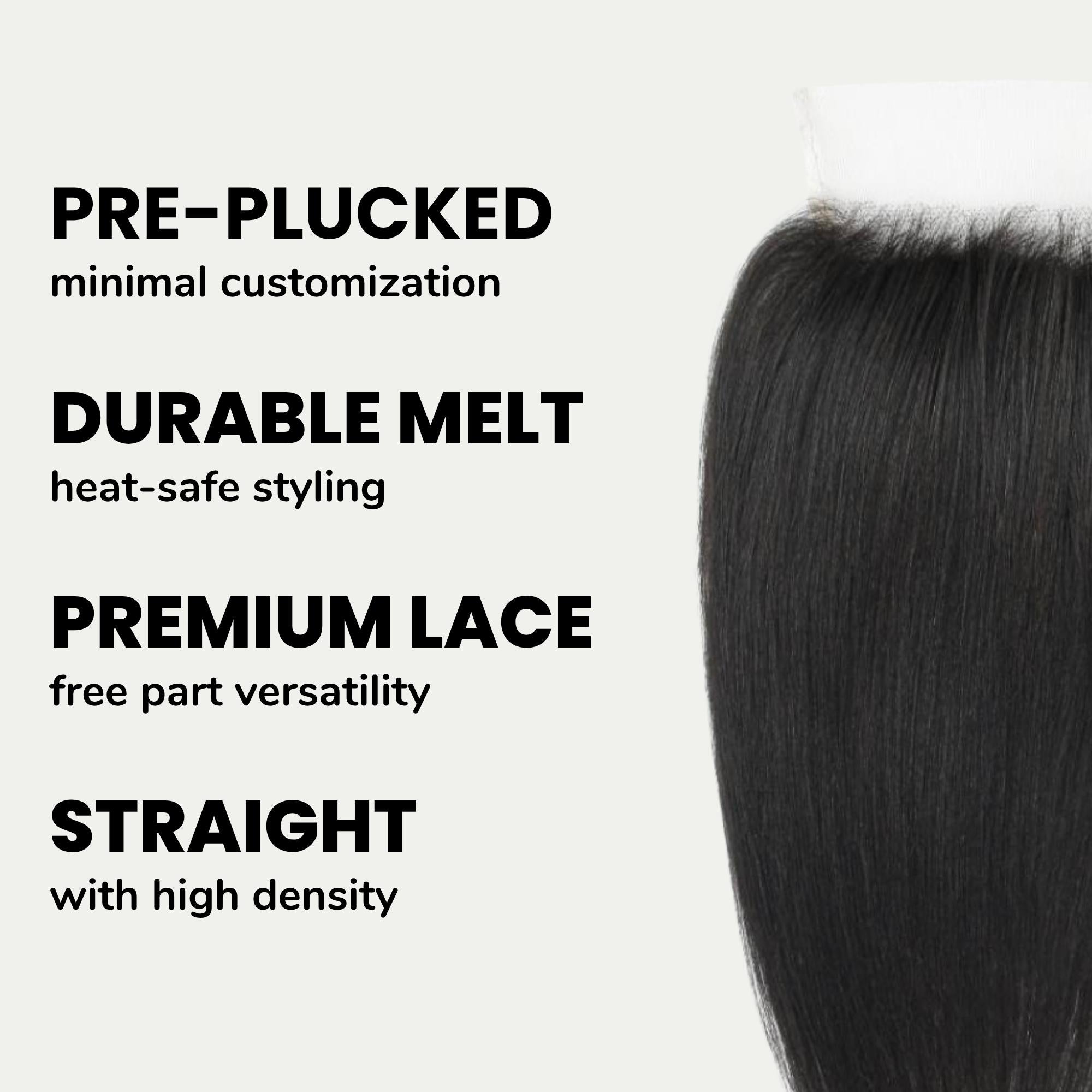 Cierre de cabello humano Yaki Liso 4x4 de encaje transparente