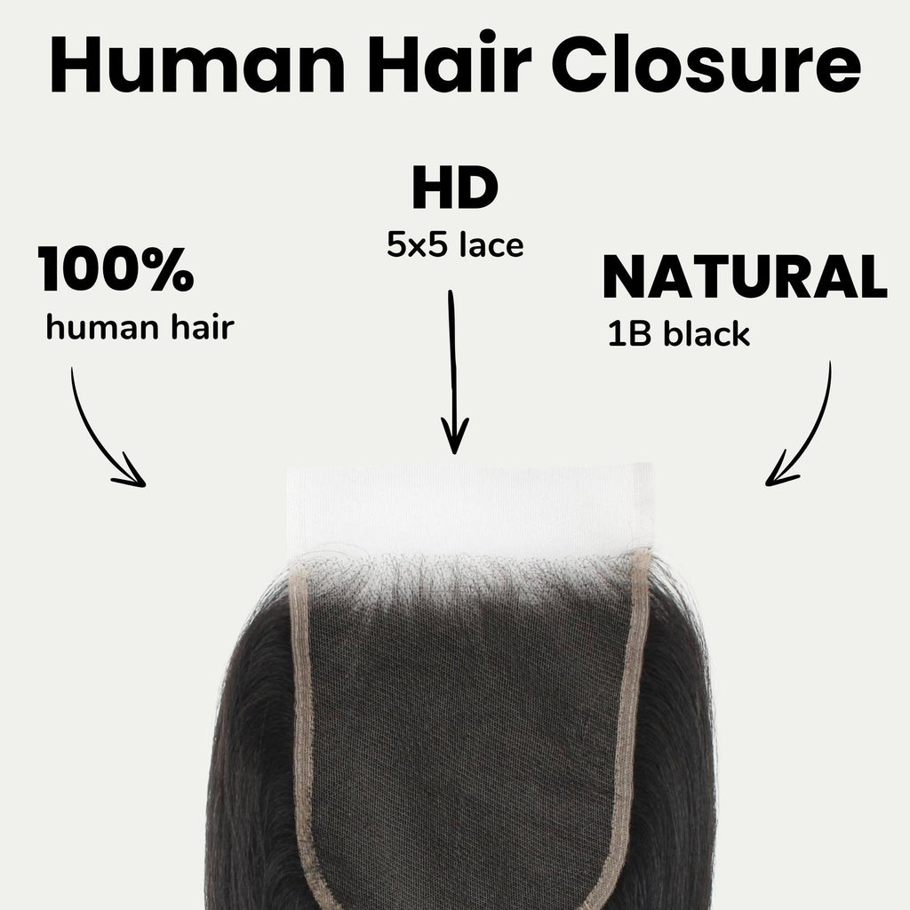Cierre de cabello humano con encaje HD 5x5 Liso Yaki