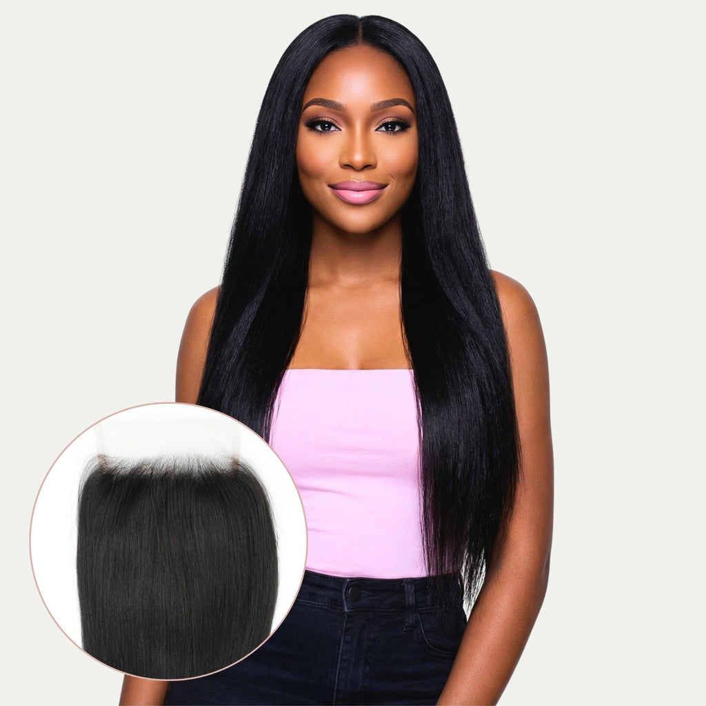 Cierre de cabello humano con encaje HD 5x5 Liso Yaki