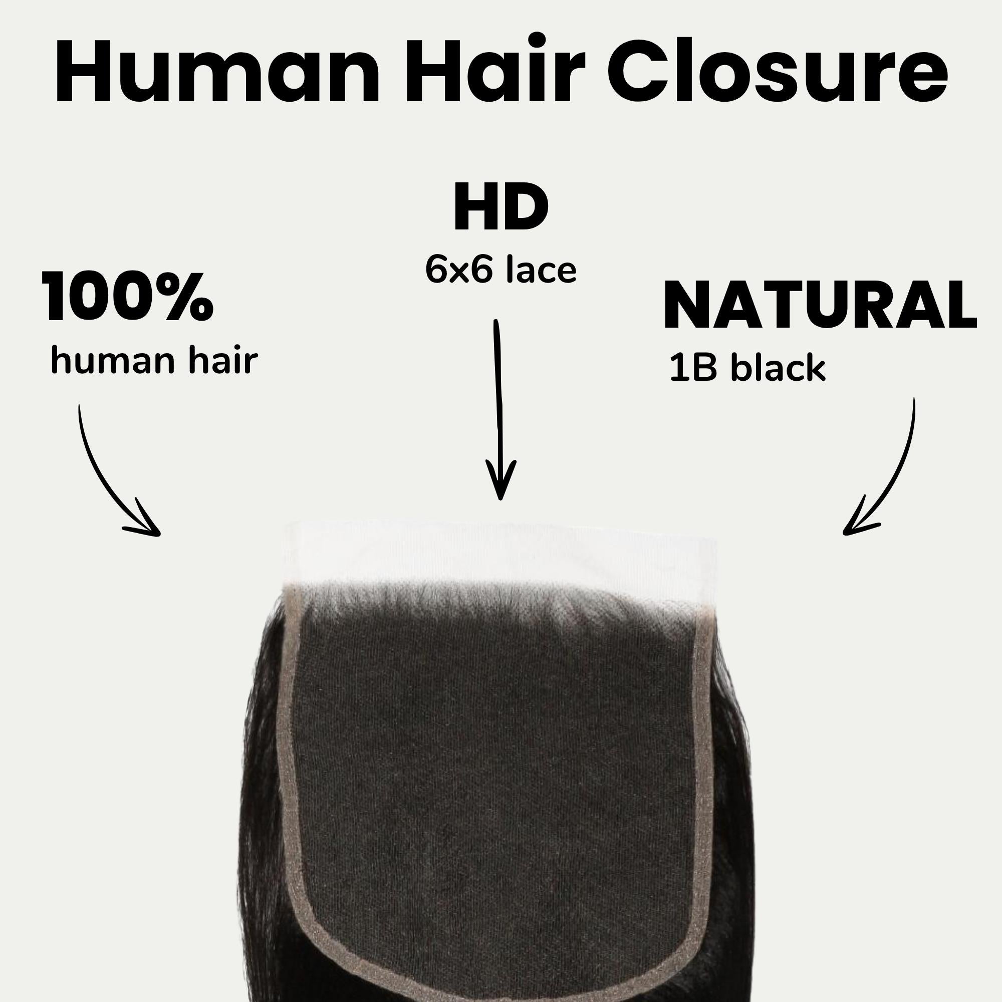 Cierre de cabello humano Yaki Liso 6x6 HD Lace