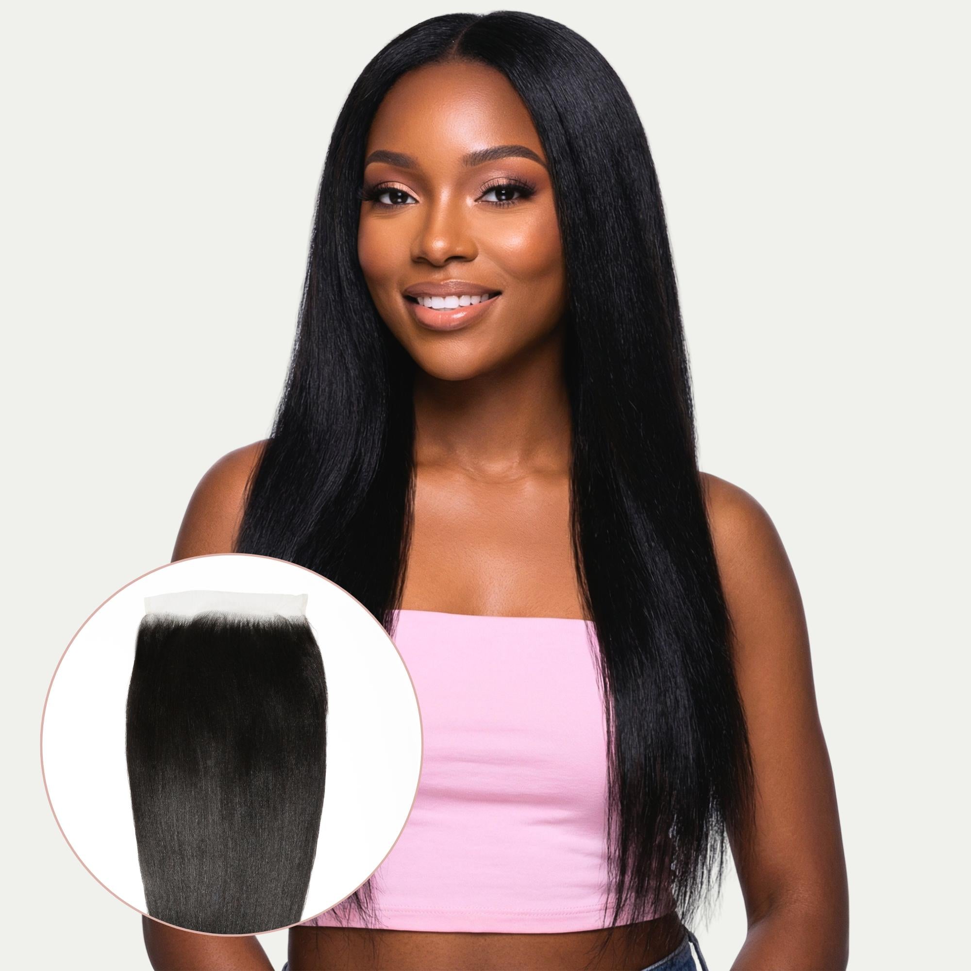 Cierre de cabello humano Yaki Liso 7x7 HD Lace