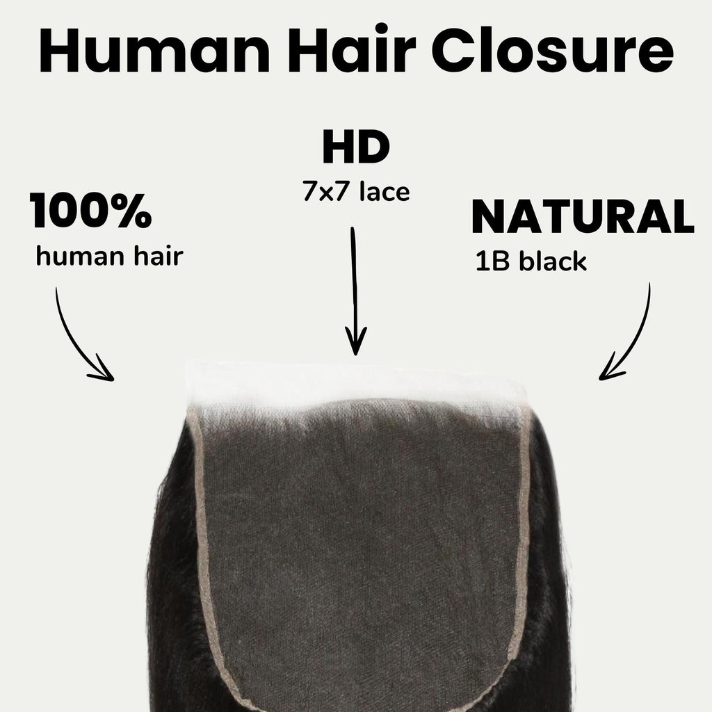 Cierre de cabello humano Yaki Liso 7x7 HD Lace