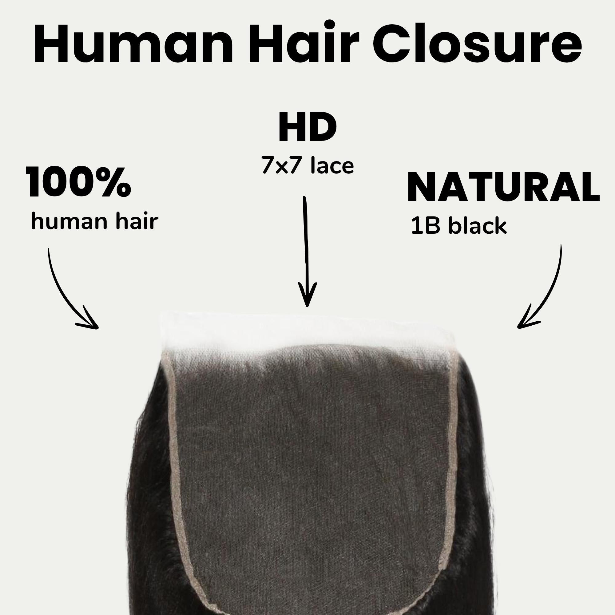 Cierre de cabello humano Yaki Liso 7x7 HD Lace