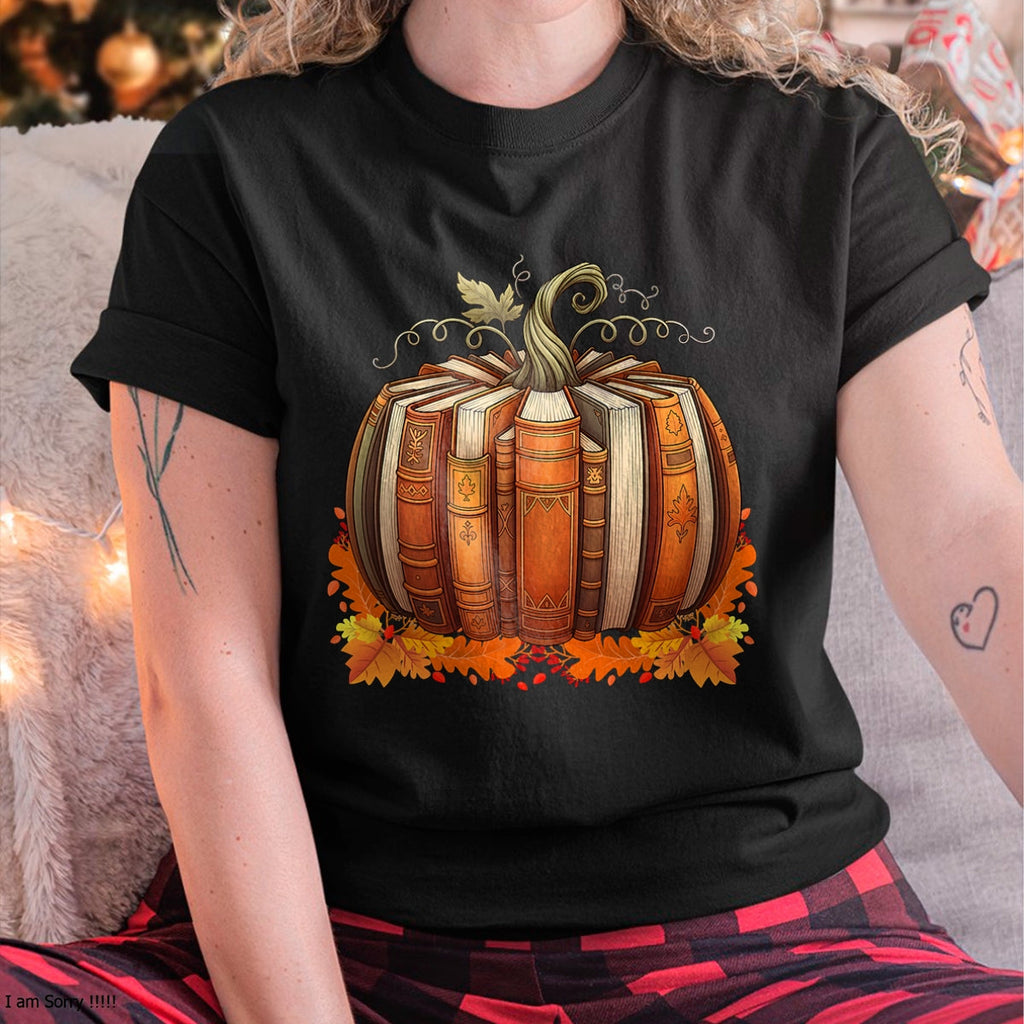 Camiseta Fall Book Pumpkin Retro Reading Teacher Books Lover - Camiseta/Sudadera con capucha unisex de Halloween - NGHL00