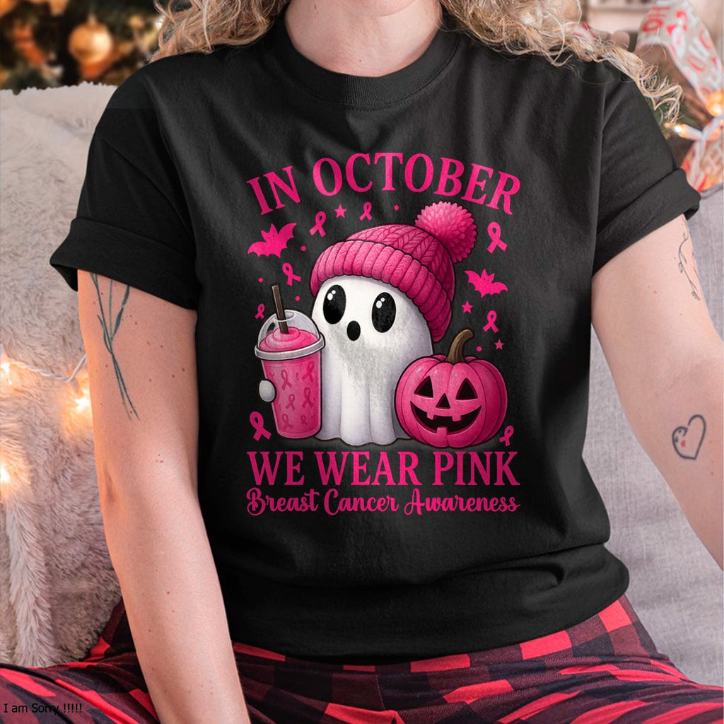 Camiseta de Halloween para mujer con diseño de concienciación sobre el cáncer de mama en octubre, usamos rosa, camiseta/sudadera con capucha unisex de Halloween - NGHL00