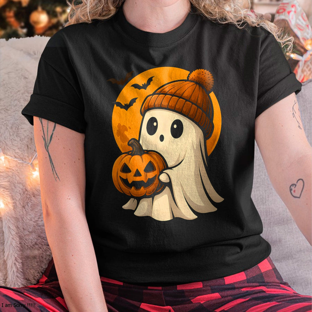 Lindo fantasma con calabaza para fiesta de disfraces de Halloween, camiseta espeluznante - Camiseta/Sudadera con capucha unisex de Halloween - NGHL00
