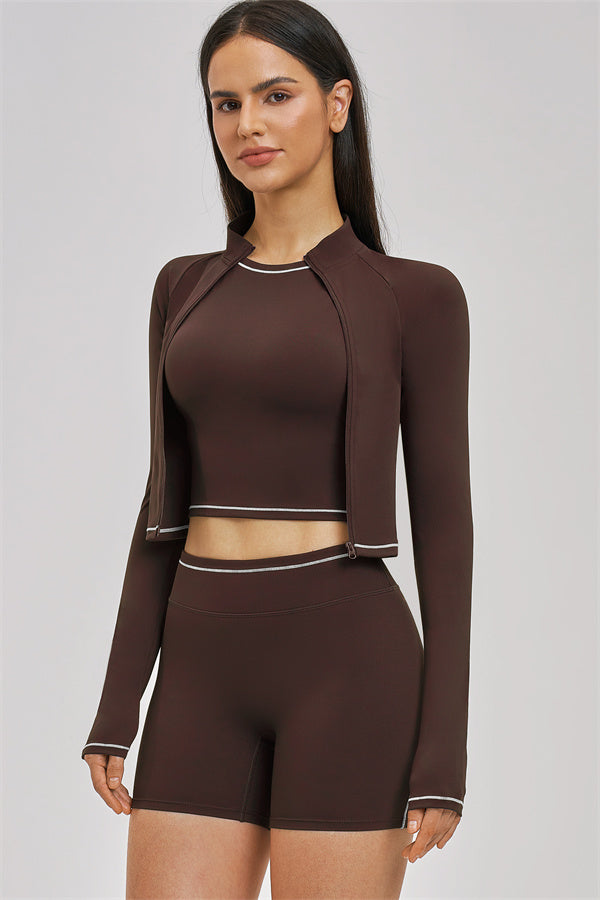 Conjunto de 3 piezas de chaqueta, top corto y pantalón corto Unbound
