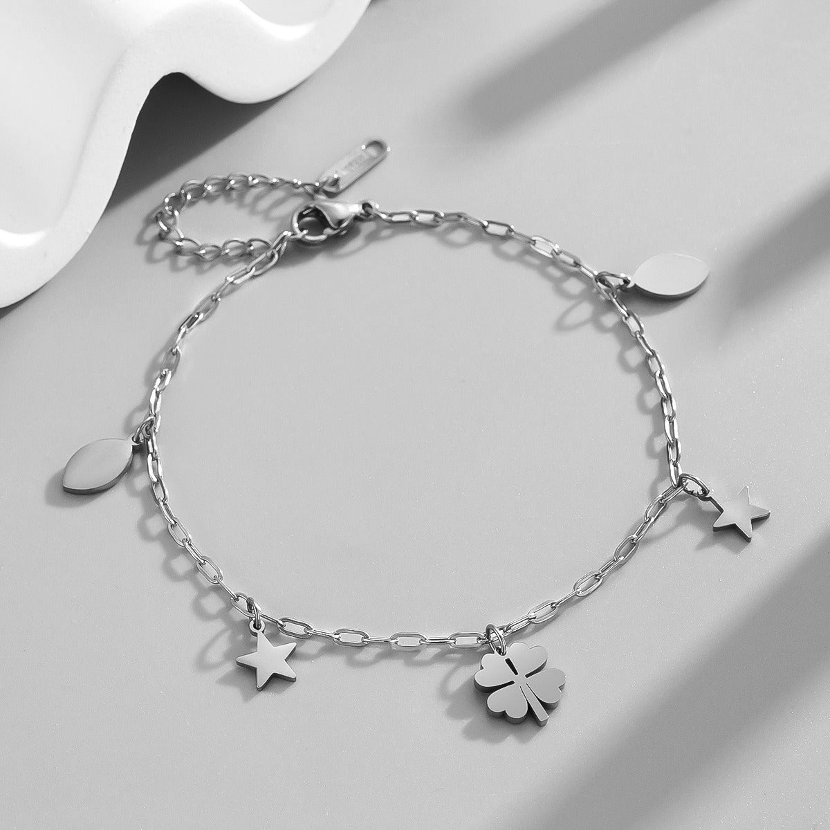 18k gold-plated four-petal bell flower pendant titanium steel anklet