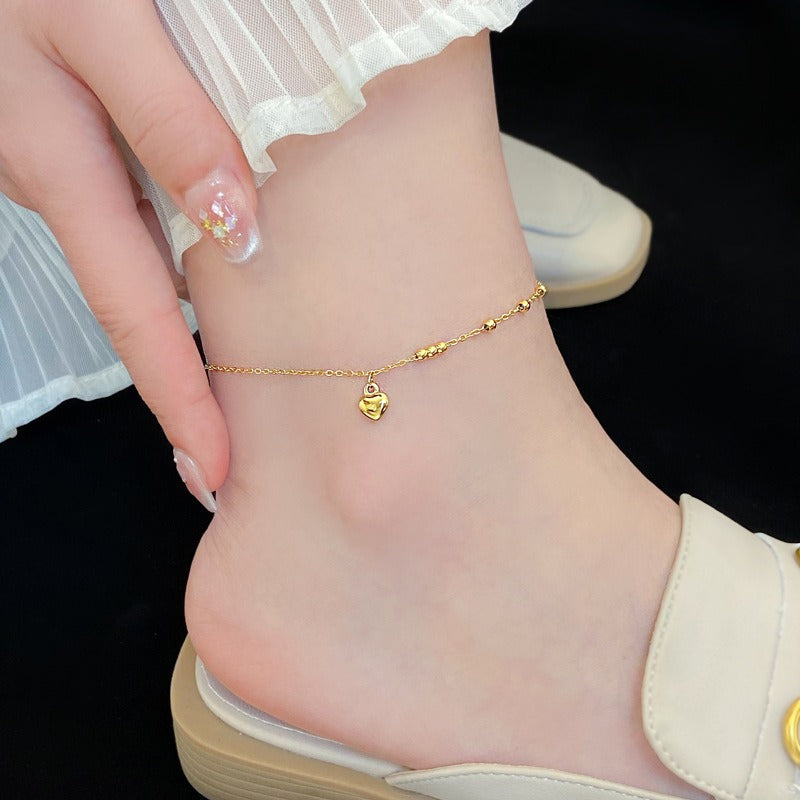 18K Gold Light Luxury Love Heart Titanium Steel Anklet