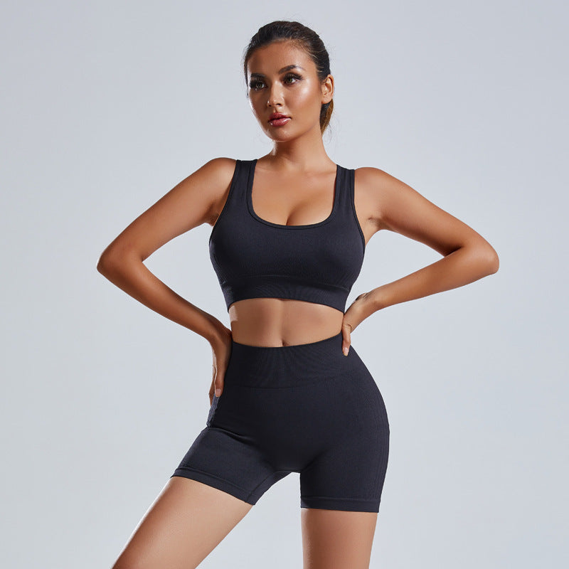 Conjunto de yoga de 2 piezas para mujer, chaleco y pantalones cortos, chándal sin costuras, ropa deportiva para gimnasio, leggings de cintura alta, trajes deportivos de fitness