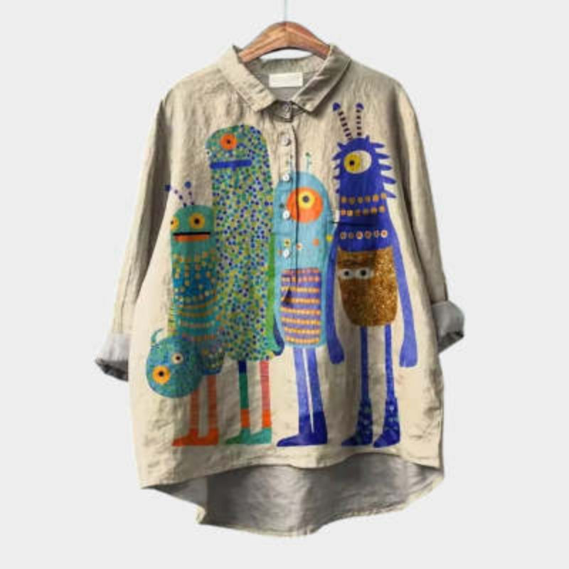 Women’s Relaxed Fit Printed Lapel Casual Shirt